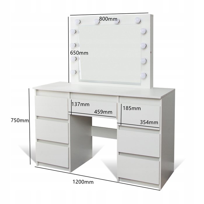 Туалетний столик ELDEN білий MDF з дзеркалом та шухлядами, 120x45x140 см