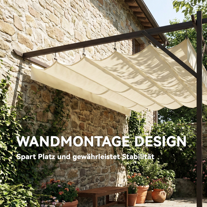 Тerasna Dachka Pergola приблизно 4x3м - Накриття для тераси з регульованим дахом, кріплення до стіни, захист від УФ-випромінювання 30+, кремовий білий