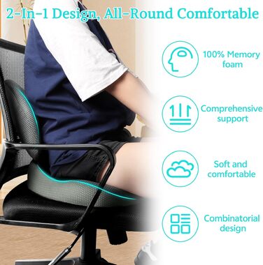 Комплект подушок для сидіння та спини Suewidfay з піни Memory Foam, ергономічні, для офісного крісла, авто, інвалідного візка - світло-сірий