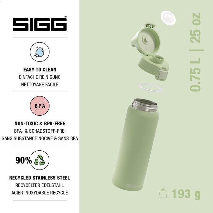 Сталева пляшка для води Sigg Shield ONE для газованих напоїв, герметична, BPA-free, Eco Green Pastel, 0.75 л