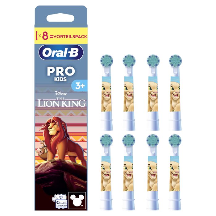 Дитяча електрична зубна щітка Oral-B Pro Kids 3+ Король Лев, біло-червона (набір 8 шт.)