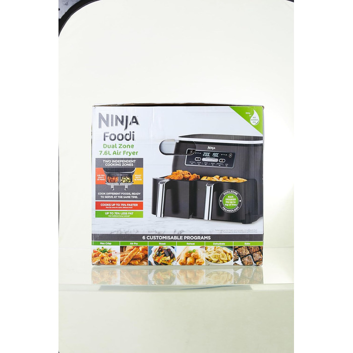 Аерофритюрниця Ninja Foodi Dual Zone 7,6 л, 2 кошики, цифрова, антипригарне покриття, 6-в-1, для 4-6 порцій, чорна (AF300EU)