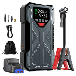 Пусковий пристрій (бустер) для авто Starthilfe 8000A з компресором 150 PSI, Powerbank 12V для бензинових та дизельних двигунів до 10л, LED-дисплей, сірий