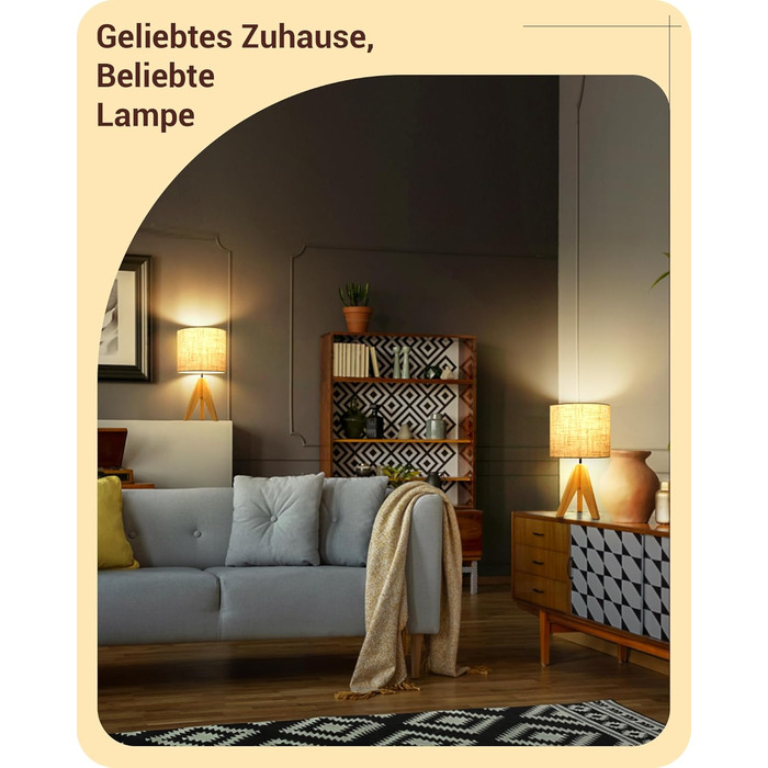 Настільна лампа EDISHINE з дерева, E27, бежевий лляний абажур, вінтажний стиль, для спальні та вітальні, без лампочки