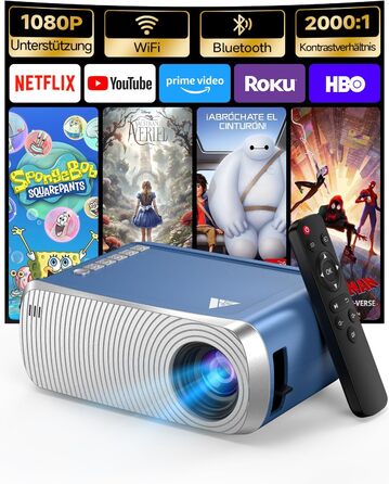 Mini Beamer Bluetooth WiFi: Портативний проєктор 1080P для телефону iPhone/Android, домашній/зовнішній, сумісний з USB/HDMI/Fire Stick/PS5
