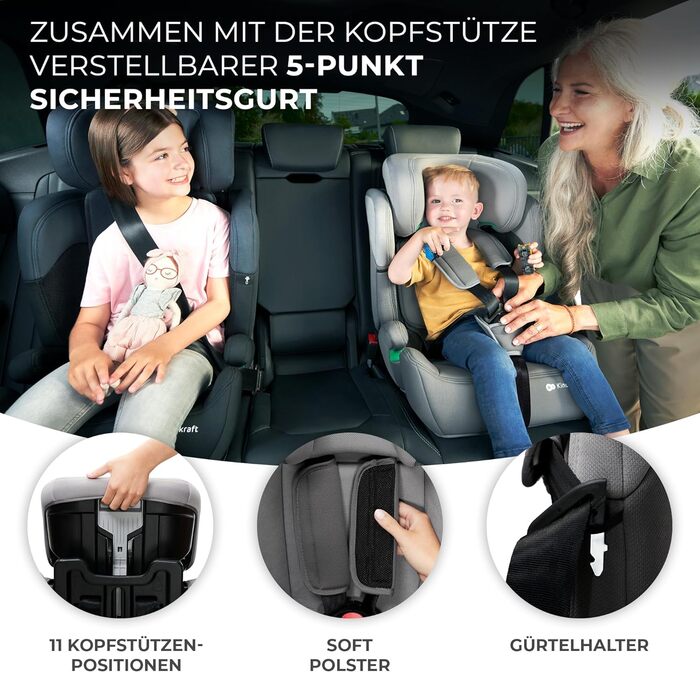 Дитяче автокрісло Kinderkraft COMFORT UP i-Size, для дітей 76-150 см, 5-точковий ремінь, регульований підголівник, зелений, стандарт ECE R129/03