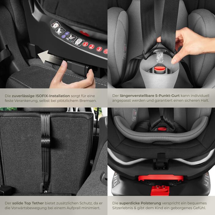 Дитяче автокрісло tectake® поворотне на 360°, i-Size, кріплення ISOFIX, до 150 см