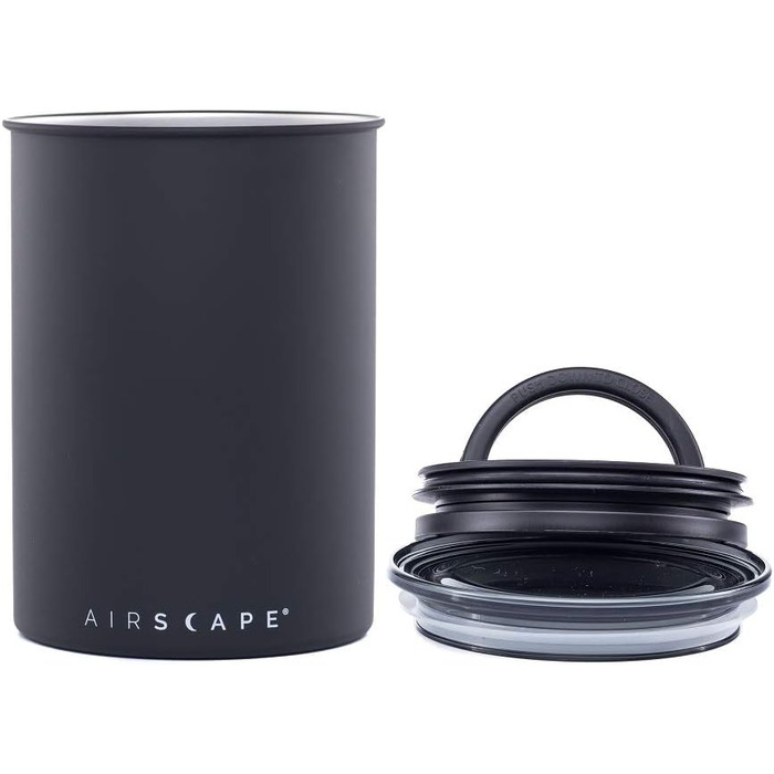 Контейнер для кави Airscape з нержавіючої сталі – герметичний контейнер для зберігання продуктів – запатентований дизайн – зберігає свіжість продуктів (середній, матовий чорний)