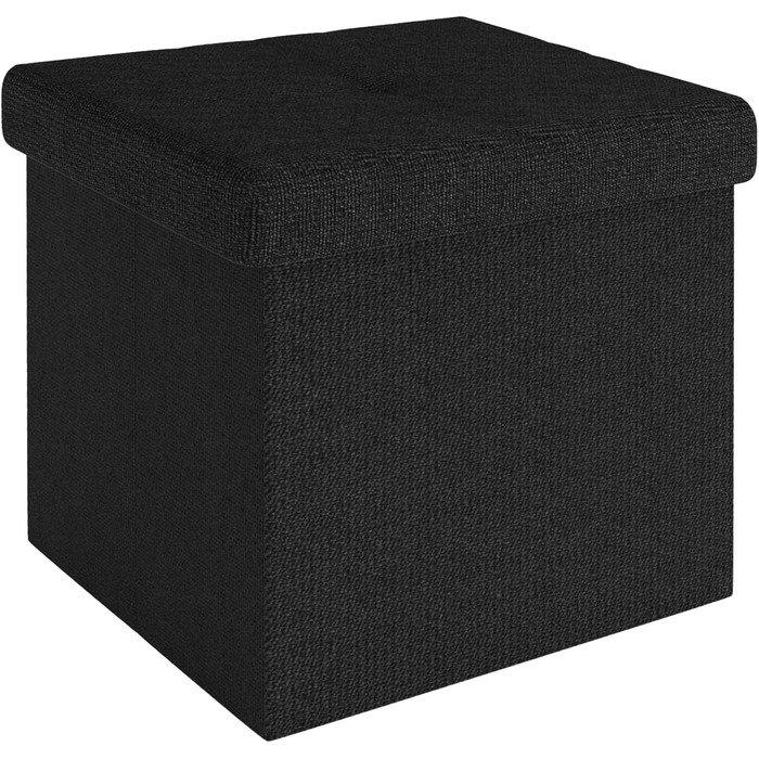 Складаний пуф INTIRILIFE 38x38x38 см, чорний, з кришкою та відсіком для зберігання, тканинний куб для сидіння та підставка для ніг
