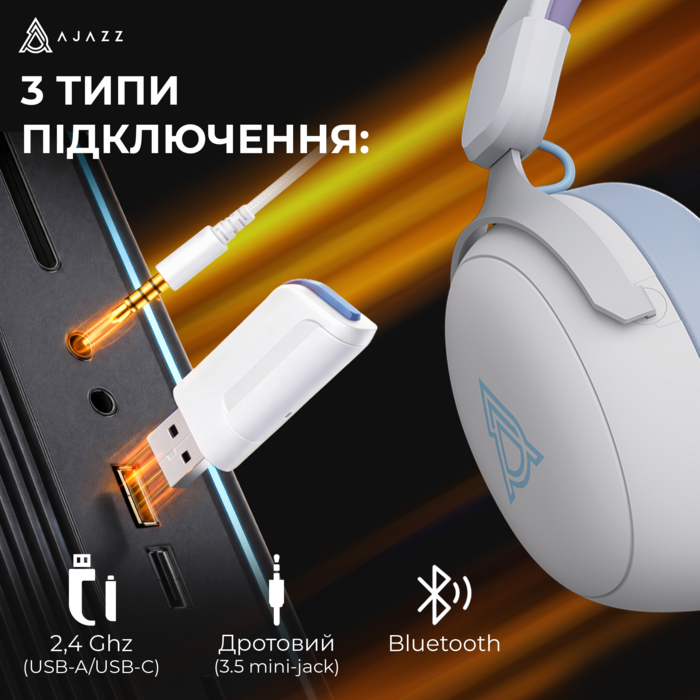 Бездротова ігрова гарнітура Ajazz AHM08 MAX Purple White Blue (AHM08-MAX-PWB)