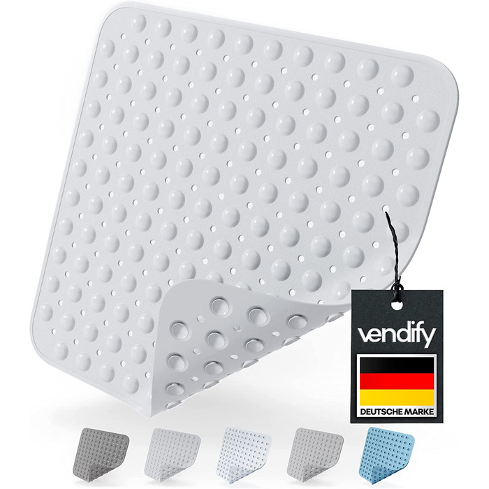 Vendify® Преміум килимок для душу 53x53 см, протиковзкий, квадратний, 152 присоски, для ванни та душової, без BPA, стійкий до цвілі, машинне прання, сірий