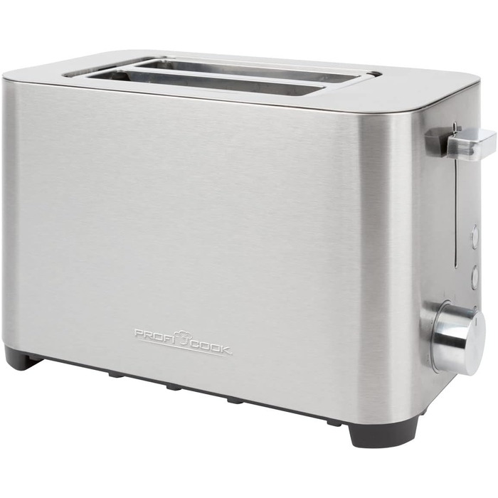 Тостер ProfiCook PC-TA 1251, 2 тостових слоти, нержавіюча сталь, широкий слот, знімна насадка для булочок, регульований ступінь підсмажування, піддон для крихт, кабельний відсік