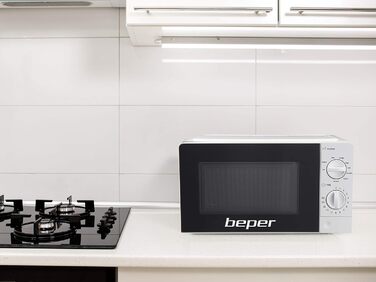 Мікрохвильова піч BEPER 20 л з грилем, 700 Вт, 5 режимів, таймер, біла