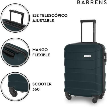 Валіза для ручної поклажі BARRENS 55x40x20 см, жорстка ручна валіза Cabin Size з 4 колесами, кодовим замком та телескопічною ручкою, легка (Зелена)