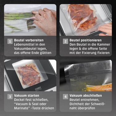 Вакуумний пакувальник CASO VacuChef 50 - 4л, 70 л/хв, подвійний шов, 30 пакетів, ущільнювач, шланг
