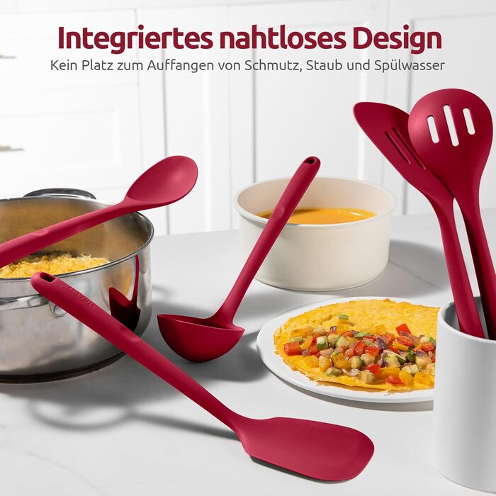 Набір кухонних аксесуарів U-Taste з силікону (5 шт.), стійкий до 315°C, BPA-free, антипригарний, для приготування, перемішування, подачі їжі (червоний)
