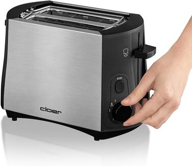 Тостер Cloer 3419 на 2 тости, 825 Вт, з підставкою для булочок, підйомником, піддоном для крихт, теплоізольований корпус із нержавіючої сталі, чорний