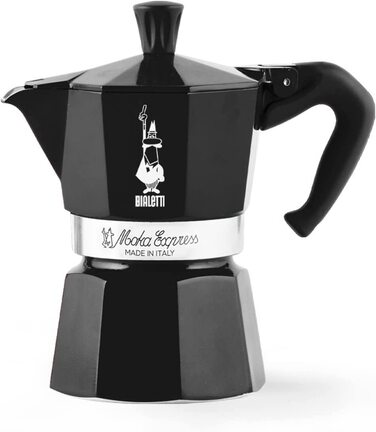 Bialetti Moka Color – Іконічна гейзерна кавоварка для плити, алюмінієва, 6 чашок (270 мл), чорна, для приготування справжньої італійської кави