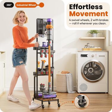 Підставка для пилососа Dyson V15, V12, V11, V10, V8, V7, V6 Gen5 з тримачем для насадок, чорна док-станція для зберігання