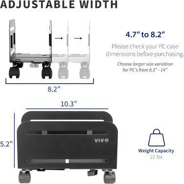 Підставка для ПК VIVO CART-PC01, чорна, регульована, на коліщатках з блокуванням, для ігрового комп'ютера, ATX-корпус