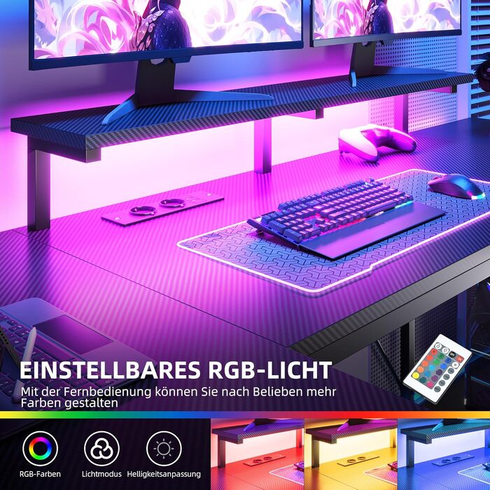 Кутовий письмовий стіл YITAHOME з 4 шухлядами, LED-підсвіткою та USB, 158x100 см - для геймінгу та домашнього офісу, чорний