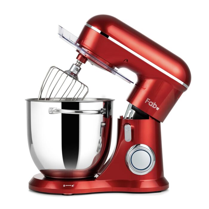 Кухонний комбайн Kitchen in the box Fab-Serie 6L: потужний планетарний міксер 1300 Вт, 10 швидкостей, з набором насадок (гак, вінчик, міксер), червоний