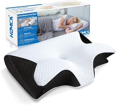Ортопедична подушка HOMCA 2 в 1 з Memory Foam для сну на спині, боці та животі, 60x40x12/14 см, чорна