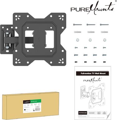 Настінний кронштейн для телевізора та монітора PureMounts, нахильний та поворотний, VESA 100x100 мм, до 20 кг, для діагоналей 23-43 дюйми, чорний
