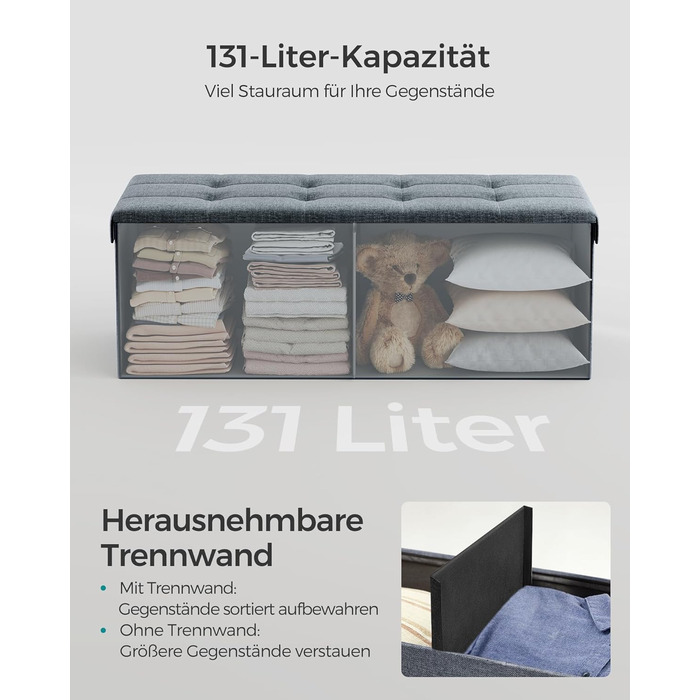 Складаний пуф SONGMICS з місцем для зберігання, 110×38×38 см, до 300 кг, нейлоновий, неоново-блакитний, для вітальні, спальні, передпокою