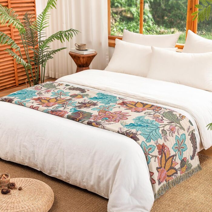 Преміум плед Бохо з бавовни 150x200 см, двостороння муслінова ковдра для дивана та ліжка, дихаюча покривало в стилі бохо (метелики, 150x200 см)