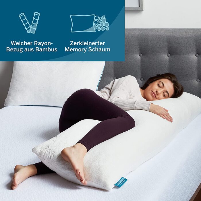Подушка для вагітних та сну на боці LUCID з ефектом пам'яті (Memory Foam), м'який бамбуковий чохол, біла