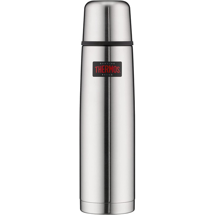 Термос для напоїв THERMOS Light & Compact 1 л, нержавіюча сталь, червоний, ізольована пляшка з чашкою, зберігає тепло до 12 годин, холод до 24 годин, герметичний, BPA-free, можна мити в посудомийці