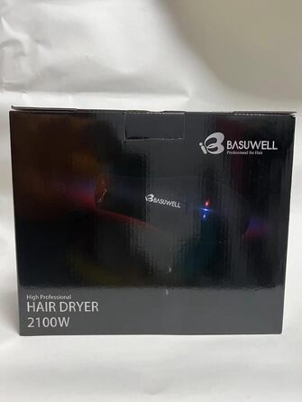 Професійний іонний фен для волосся Basuwell 2100Вт, салонний фен з інфрачервоним нагрівом, 3 режими нагріву, 2 швидкості, низький рівень шуму, AC-мотор, дифузор, чорний