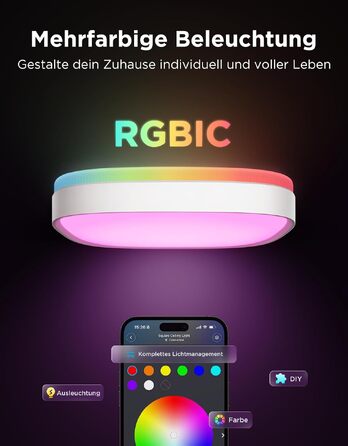 Розумна світлодіодна стельова люстра Govee RGBIC 24W, 2400лм, диммер, 30x30см