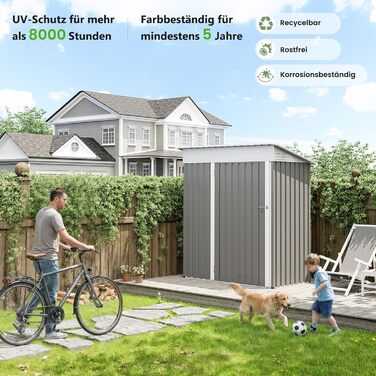 Металевий садовий будиночок UDPATIO 4 м³ (228x121x181 см) - для двору, інструментів, велосипедів. Оцинкована сталь, замок, світло-сірий