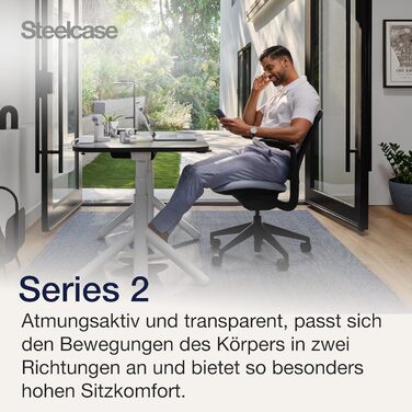 Ергономічне крісло Steelcase Series 2 з підтримкою спини LiveBack, 4D підлокітники, регульована підголівник, Трюфель (Чорний Онікс, Сучасний)