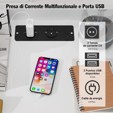 Тумба приліжкова Lvhecforhm з LED-підсвіткою, розеткою та USB, сучасна біла тумба з 2 шухлядами і відкритою полицею 45x35x73 см для спальні та вітальні