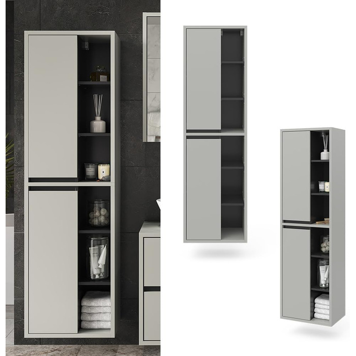 Пенал для ванної Vicco Viola, антрацит, 50x170 см, з дверцятами і відкритими полицями