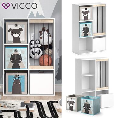 Дитячий стелаж Vicco Luigi білий 72x108 см з 2 коробами, дизайн Лев/Крокодил