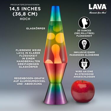 Лавова лампа LAVA® 2125 (36.8 см), жовтий віск, фіолетова рідина, срібляста основа та кришка, оригінальна декоративна лампа-нічник