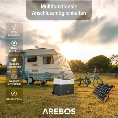 Автомобільний компресор-холодильник Arebos 39л з колесами: Електрична морозильна камера з APP, USB, -20°C (12/24V, 230V) для авто, кемпінгу, човна