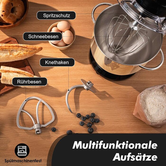 Кухонна машина Kitchen in the box Fab-Serie, потужний планетарний міксер 2000Вт, чаша 8л, 10 швидкостей, з вінчиком, гаком та мішалкою, чорний