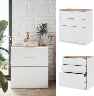 Комод Vicco Betti 80x90 см, білий/сонома, з 3 шухлядами