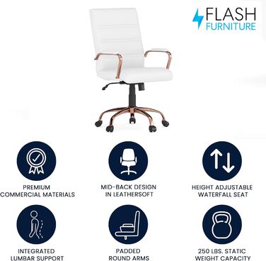 Крісло шеф Flash Furniture: обертне, біле шкіряне, з червоно-золотим каркасом, 61x58,5x103,5 см