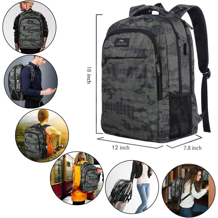 Рюкзак для ноутбука 15,6'' MATEIN, бежевий, з USB-портом, для жінок і чоловіків, діловий та шкільний, з відділенням для ноутбука