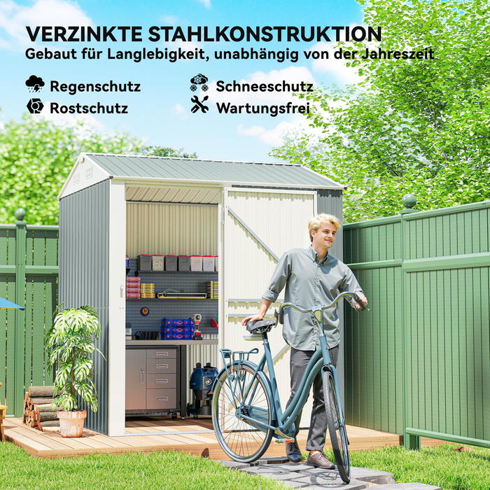 Металевий сарай Metall Gerätehaus 3,5 м², високий закривається на замок, з вентиляційним дахом, отворами для рукавичок, розміром 209 x 177 x 236 см