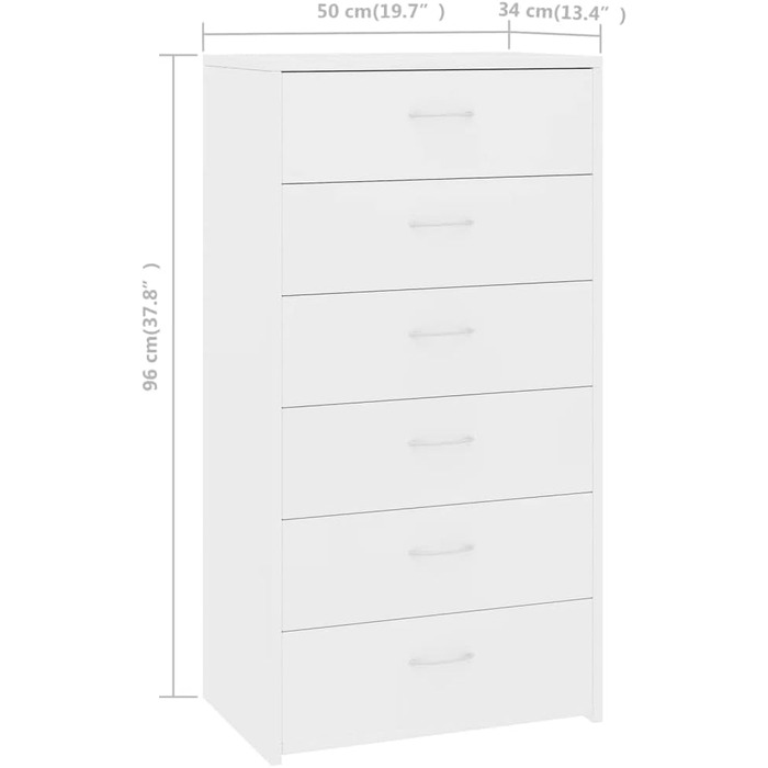 Комод vidaXL з 6 шухлядами, білий, 50x34x96 см, ДСП – багатофункціональна шафа, тумба для зберігання