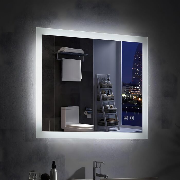 Дзеркало для ванної кімнати Badspiegel 120x70 см з підсвічуванням LED, сенсорне керування, антизапітніння, регулювання яскравості, біле світло (60x80 см)