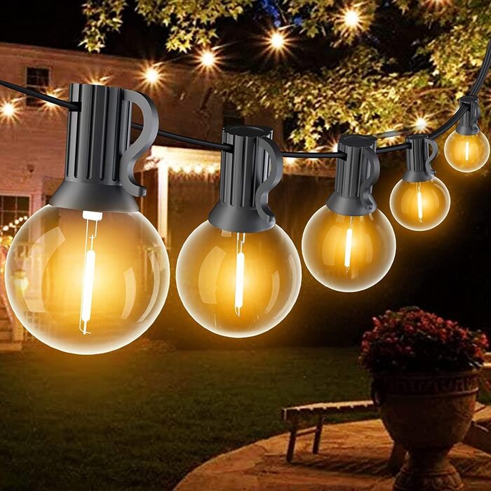 Гірлянда LED SUWIN G40 9 м для вулиці, тепле світло, водонепроникна, 15+1 лампочка, підвісна, для саду та вечірок