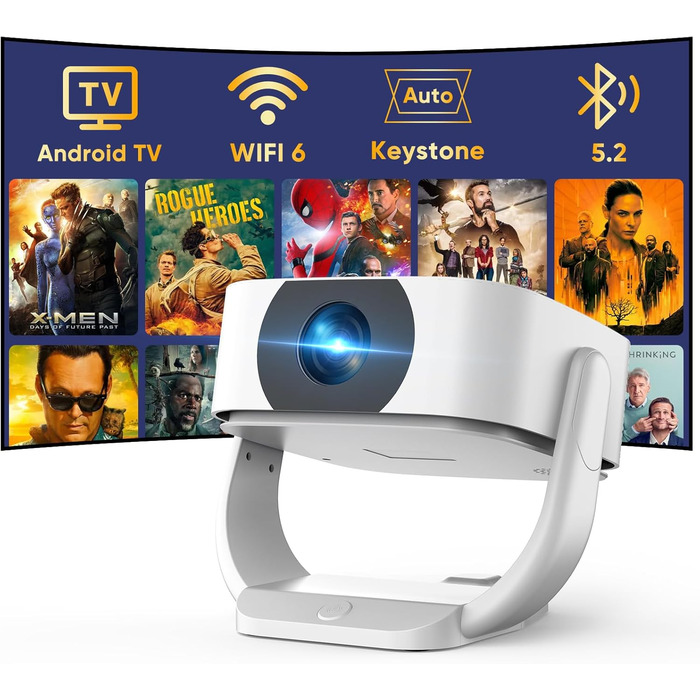 Міні-проектор Beamer 4K 1080P з Wi-Fi/BT, електронним фокусом/автоматичною корекцією трапецеїдальних спотворень, 50% зумом, 270° обертанням для домашнього кінотеатру/відпочинку на природі, сумісний з ноутбуком/смартфоном/мишею
